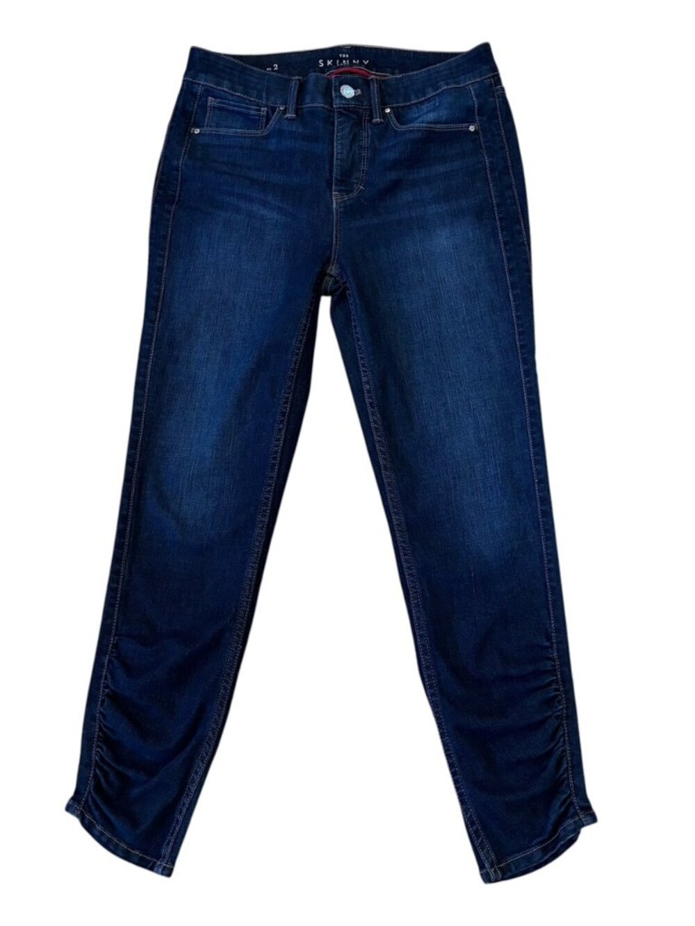 White House Black Market Jeans, Skinny Crop, Ruched, Dark Blue, WHBM, Sz 2, EUC